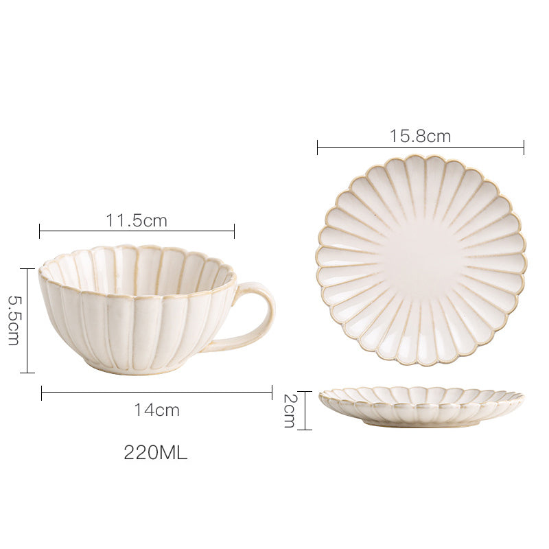 Japanese-style Ceramic Coffee Cup and Saucer Set, Retro Coffee Cup, Chrysanthemum Coffee Shop Coffee Set