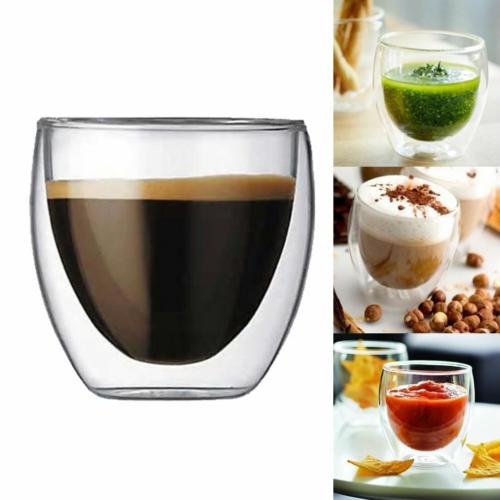 Double Layer Wall Clear Glass Heat Resistant Tea Coffee Mug Borosilicate Cup