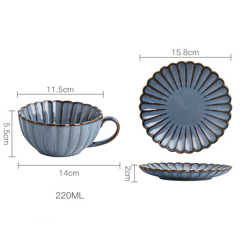 Japanese-style Ceramic Coffee Cup and Saucer Set, Retro Coffee Cup, Chrysanthemum Coffee Shop Coffee Set