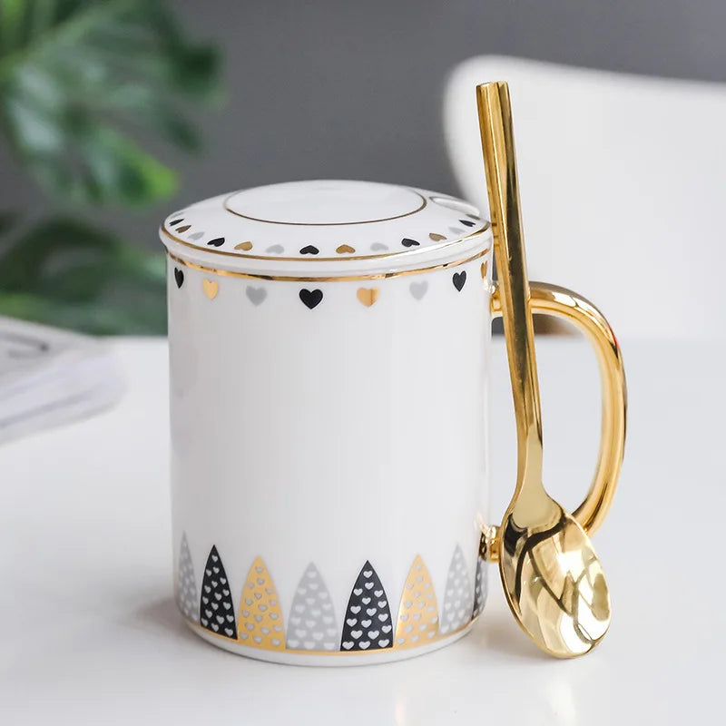 Luxury Gold Ceramic Coffee Mug Nordic Geometry Coffee Cup Gold Breakfast Milk Water Cup Couple Creative Gifts Drinkware 350ml