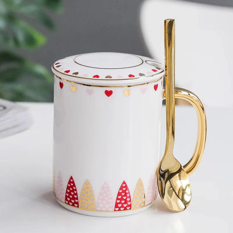 Luxury Gold Ceramic Coffee Mug Nordic Geometry Coffee Cup Gold Breakfast Milk Water Cup Couple Creative Gifts Drinkware 350ml