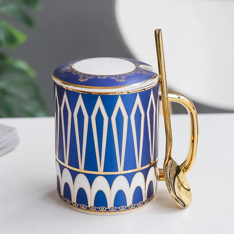 Luxury Gold Ceramic Coffee Mug Nordic Geometry Coffee Cup Gold Breakfast Milk Water Cup Couple Creative Gifts Drinkware 350ml