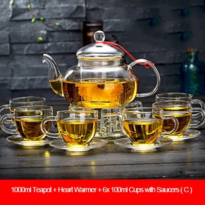 Elegant Glass Tea Set Borosilicate Glass Teapot With Cups Bamboo Tea Tray Tea Set Kettle Warmer Glass Teapot Giftset
