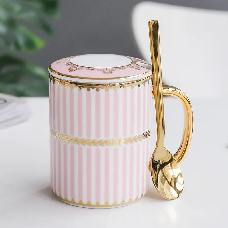 Luxury Gold Ceramic Coffee Mug Nordic Geometry Coffee Cup Gold Breakfast Milk Water Cup Couple Creative Gifts Drinkware 350ml