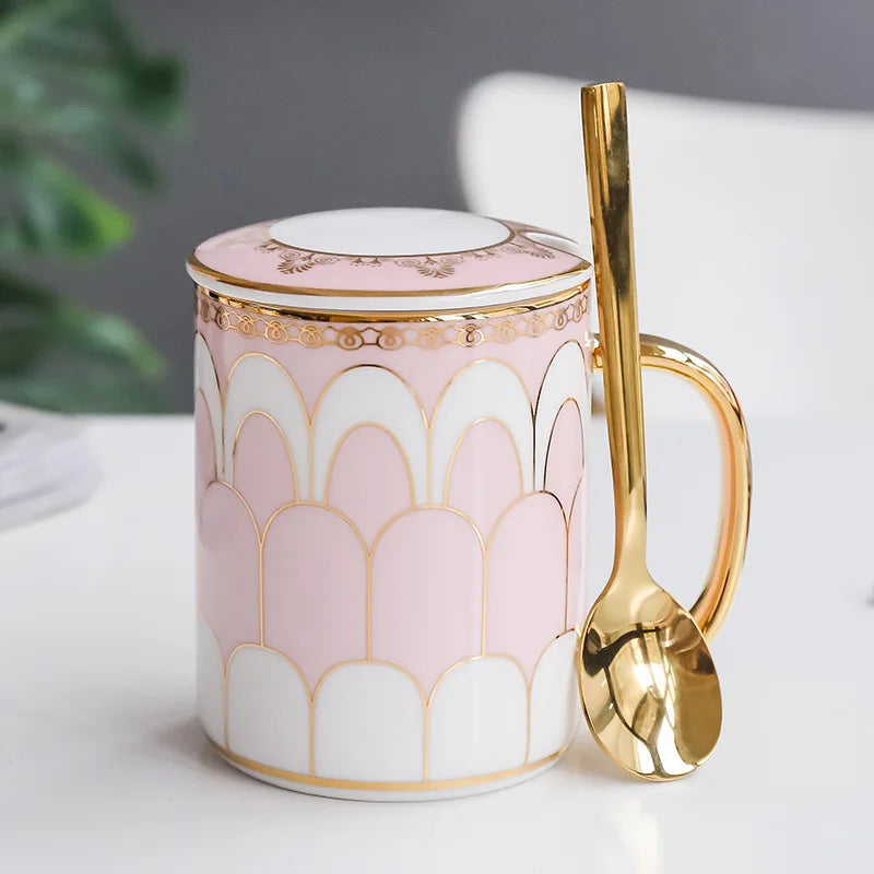 Luxury Gold Ceramic Coffee Mug Nordic Geometry Coffee Cup Gold Breakfast Milk Water Cup Couple Creative Gifts Drinkware 350ml