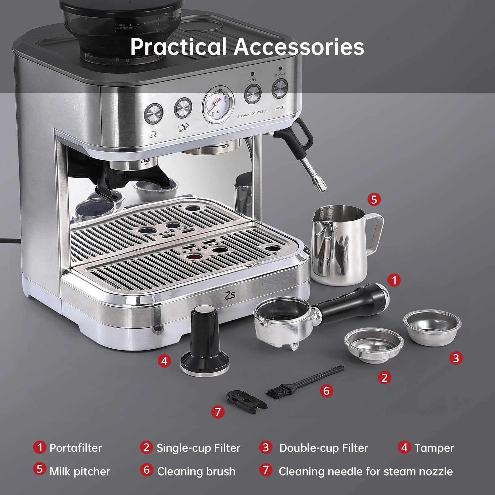 15 Bar Automatic Espresso Coffee Machine with Milk Frother and Grinder, Coffee Maker , 2.5L Water Tank