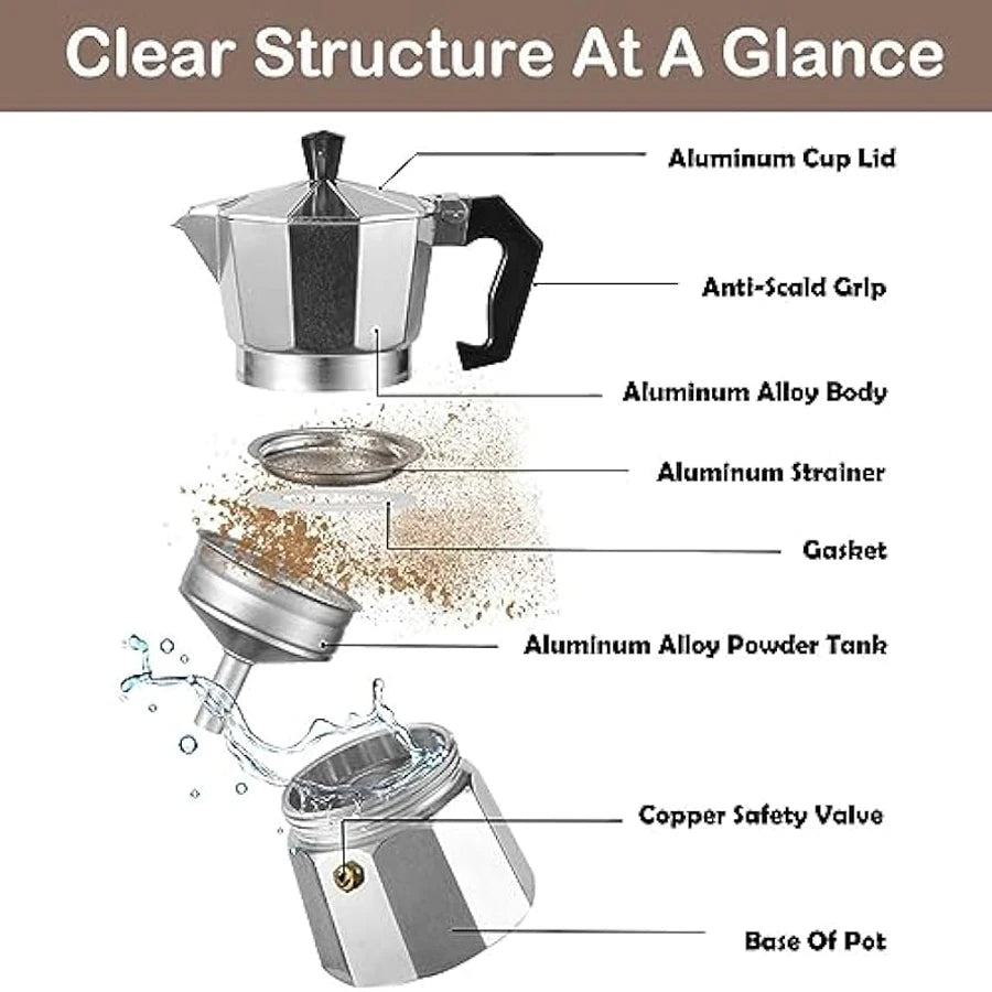 Mocha Coffee Pot Espresso Coffee Maker Brewer Home Hand-brewed Octagonal Mokka Pot Kitchen Coffee Accessories