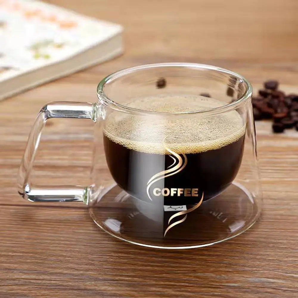 200ml Transparent Double Bottom Coffee Cup Milk Whiskey Tea Beer Mug Heat Resistant Cocktail Vodka Wine Drinkware Tumbler Cup