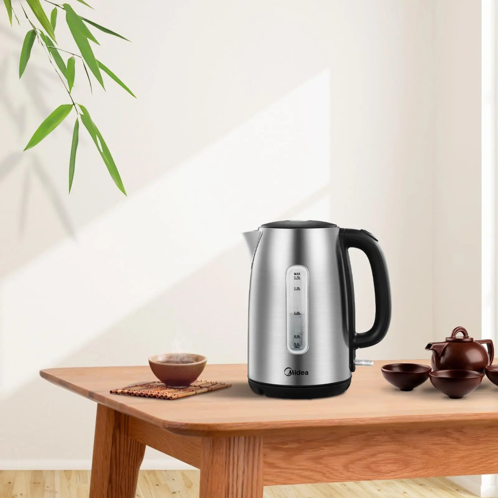 Midea Electric Kettle 3000W Fast Boil 1.7L Stainless Steel Kettle with  LED Indicator,Water Level Indicator, Dry Burn Protection