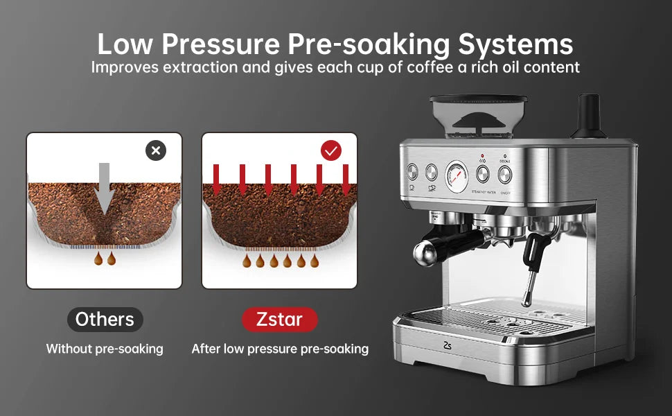 15 Bar Automatic Espresso Coffee Machine with Milk Frother and Grinder, Coffee Maker , 2.5L Water Tank