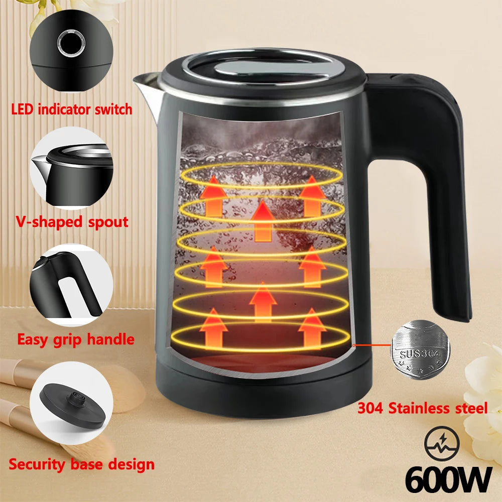 Travel Electric Kettle Tea Coffee 0.8L Stainless Steel