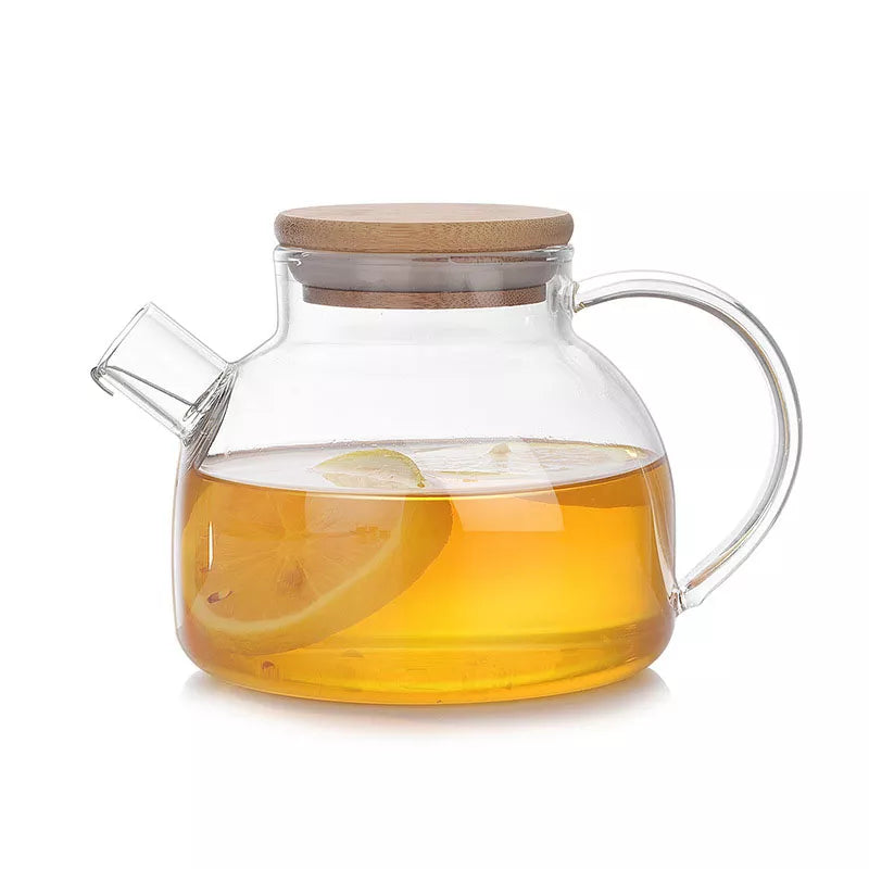Heat Resistant Glass Tea Infuser Pot  With Wooden Cover Flower Tea kettle Coffee Cup Teapot Set