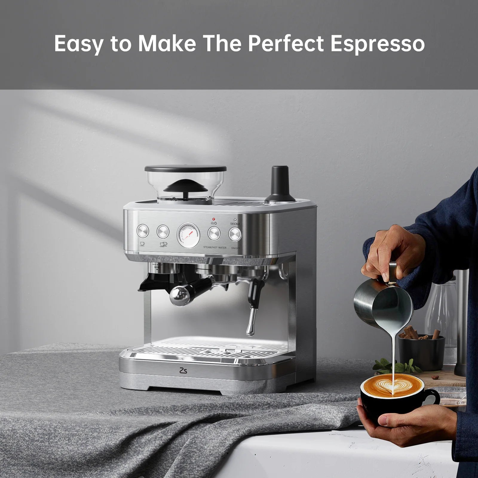 15 Bar Automatic Espresso Coffee Machine with Milk Frother and Grinder, Coffee Maker , 2.5L Water Tank