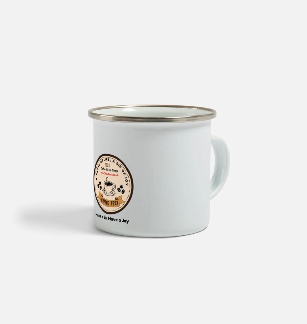 Enamel Cup with Coffee Zest logo